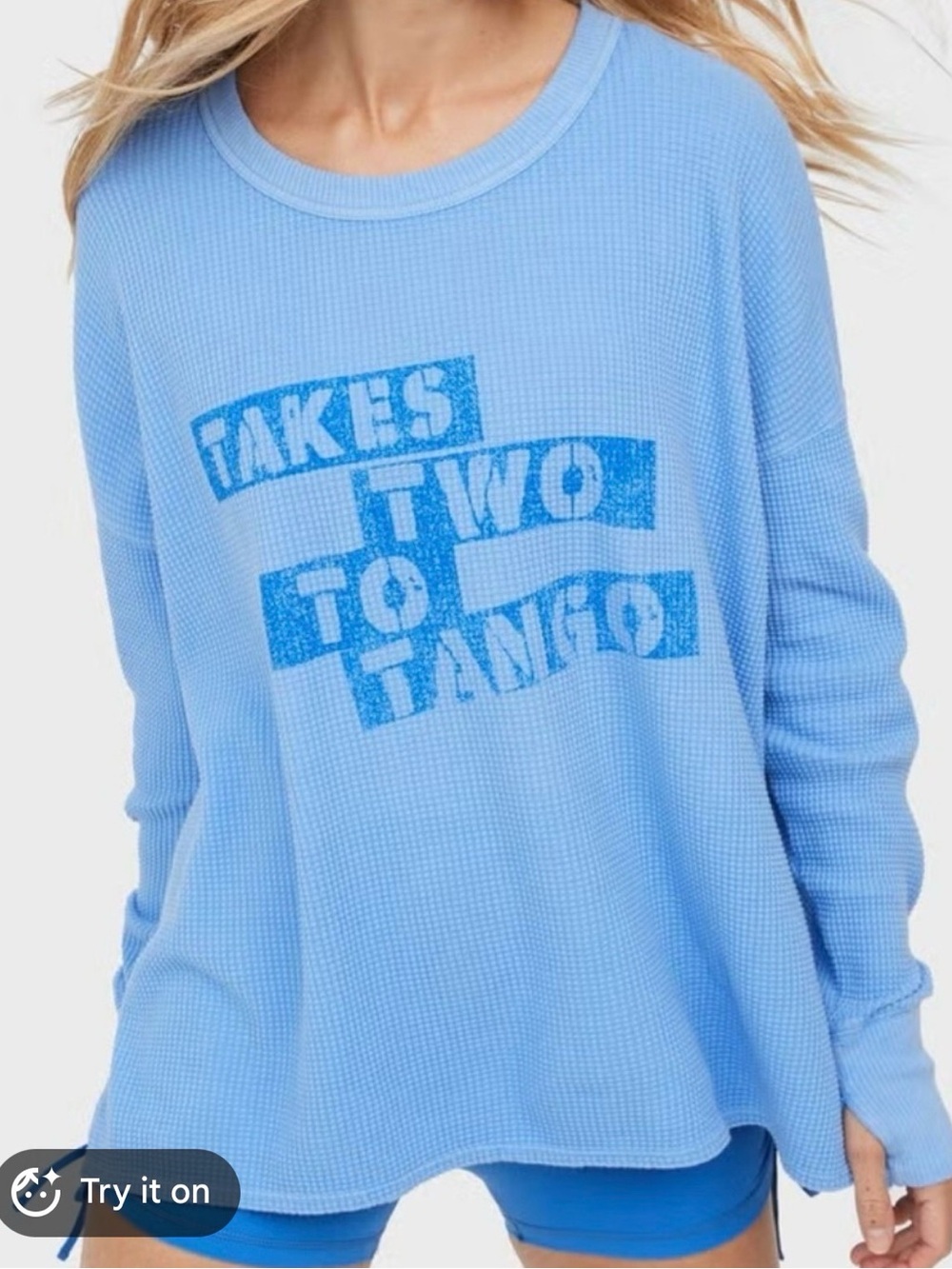 Light Blue Graphic Waffle Long-Sleeve Top Offline by Aerie